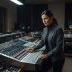 Portrait of Ines Calder, technical reviewer, beside a mixing desk